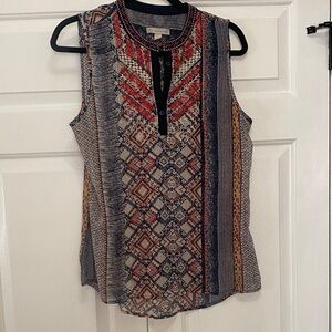 Dress Barn Red and Blue Geometric Sleeveless Blouse